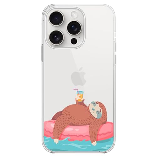 Blingy's Schutzhülle für iPhone 15 Pro, lustiges Faultier-Muster, niedliches Cartoon-Tier-Design, transparent, weich, TPU, transparent, kompatibel mit iPhone 15 Pro 6,1 Zoll (schwebendes Faultier) von Blingy's