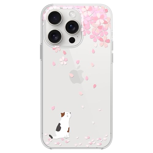 Blingy's Schutzhülle für iPhone 15 Pro, niedlicher Katzen-Stil mit Kirschblütenmuster, lustiges Cartoon-Tier-Design, transparent, weich, TPU, transparent, kompatibel mit iPhone 15 Pro 6,1 Zoll (weiße von Blingy's