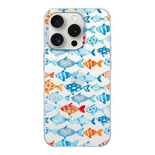 Blingy's Schutzhülle für iPhone 15 Pro, süßes Fischmuster, lustiger Strand, Ozean, Sommer, Tier-Design, transparent, weiches TPU, transparent, 15,5 cm (6,1 Zoll), blauer Fisch von Blingy's