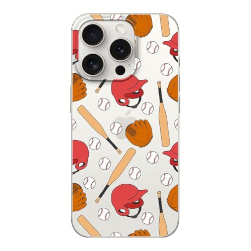 Blingy's Schutzhülle für iPhone 15 Pro Max, cooles Baseball-Muster, lustiges Sport-Design, transparent, weiches TPU, transparent, 17 cm (6,7 Zoll) (Baseballmuster) von Blingy's