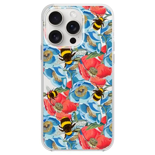 Blingy's Schutzhülle für iPhone 15 Pro Max, süßes Blumenmuster, hübsches Blumendesign, transparent, weiches TPU, 17 cm (6,7 Zoll) (Bumblebee Flowers) von Blingy's