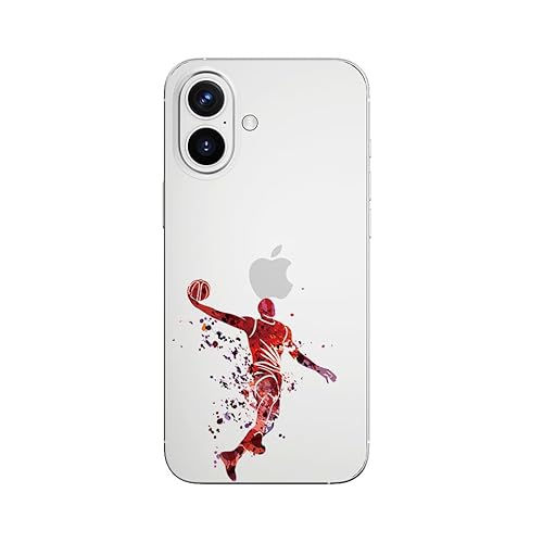 Blingy's Schutzhülle für iPhone 16, cooler künstlerischer Basketball-Stil, lustiges Sport-Design, transparent, weiches TPU, 15,5 cm (6,1 Zoll), Basketball Dunk) von Blingy's