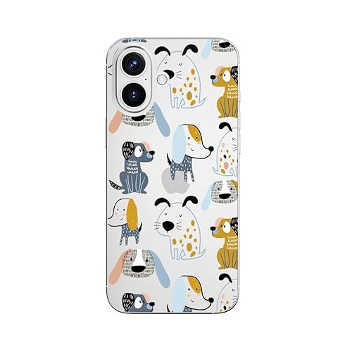 Blingy's Schutzhülle für iPhone 16, lustiger Hunde-Stil, niedliches Haustiermuster, lustiges Cartoon-Tier-Design, transparent, weiches TPU, 15,5 cm (6,1 Zoll) (Cartoon-Hunde) von Blingy's