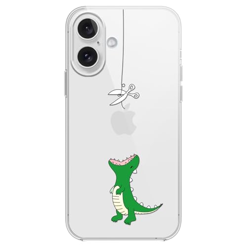 Blingy's Schutzhülle für iPhone 16, lustiges Dinosaurier-Muster, lustiges Cartoon-Tier-Design, transparent, weiches TPU, transparent, 15,5 cm (6,1 Zoll) (Dinosaurier) von Blingy's