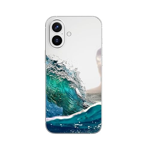 Blingy's Schutzhülle für iPhone 16, lustiges Meereswellen-Design, Strandmuster, malerische Landschaft, Natur-Design, transparent, weiches TPU, 15,5 cm (6,1 Zoll) (Ocean Splash) von Blingy's