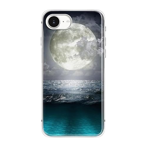 Blingy's Schutzhülle für iPhone 16, lustiges Ozean-Muster mit Mond, Naturlandschaft, malerischer Stil, Strand-Design, weiche TPU-Schutzhülle (6,1 Zoll) (Ozean-Mond) von Blingy's