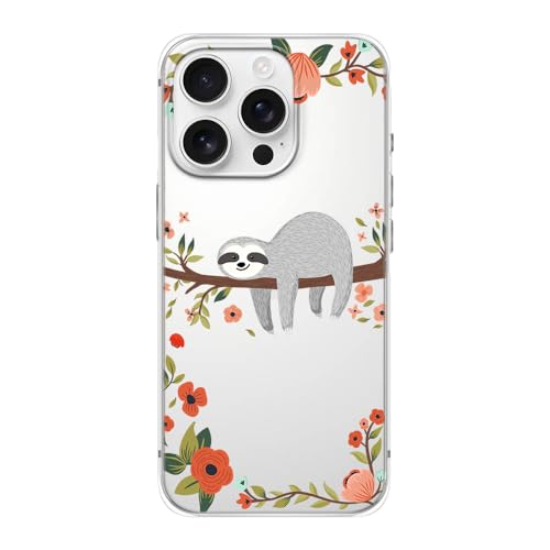 Blingy's Schutzhülle für iPhone 16 Pro, süßes Faultier-Muster, lustiges Cartoon-Tier-Design, transparent, weiches TPU, 16 cm (6,3 Zoll), graues Faultier) von Blingy's