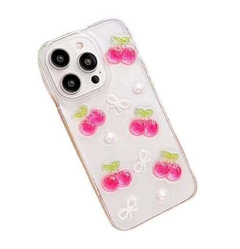 Blingy's Schutzhülle für iPhone 16 Pro Max, glitzernd, niedliches Kirschenmuster, schönes Obststil, tropisches Design, transparent, weiches TPU, 17,5 cm (6,9 Zoll), 3D-Kirschen) von Blingy's