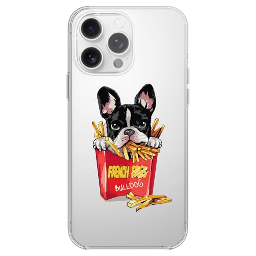 Blingy's iPhone 16 Pro Max Hülle, Lustige Französische Bulldogge Stil mit Pommes Frites Tier Design Transparent Weich TPU Schutzhülle Klar Hülle 6,9 Zoll von Blingy's