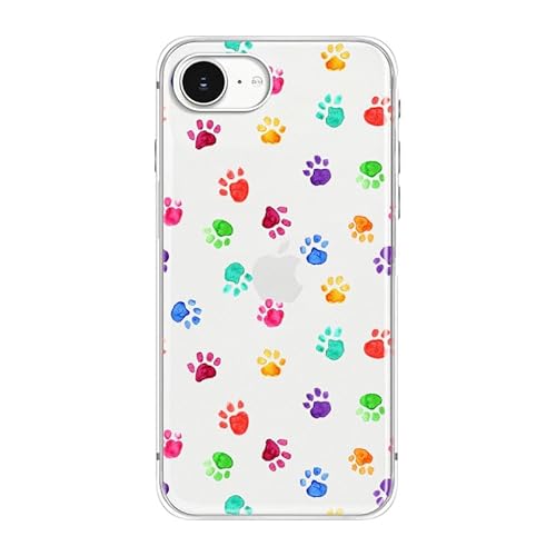 Blingy's Schutzhülle für iPhone 16e, lustiges Hundepfotenmuster, niedliches Cartoon-Hundepfoten-Design, transparent, weiches TPU, transparent, 15,5 cm (6,1 Zoll), bunte Pfoten) von Blingy's