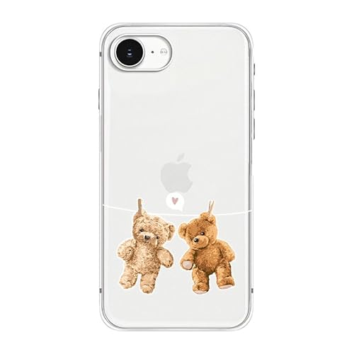 Blingy's Schutzhülle für iPhone 16e, niedlicher Teddybär-Stil, lustiges Cartoon-Tier-Design, transparent, weiches TPU, transparent, 15,5 cm (6,1 Zoll) (hängende Teddybären) von Blingy's