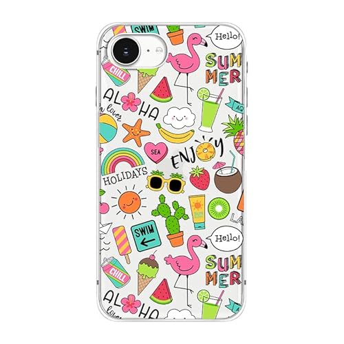 Blingy's Schutzhülle für iPhone 16e, süßes Sommermuster, tropische Früchte, lustiger Kaktus, Flamingo-Design, transparent, weiches TPU, 15,5 cm (6,1 Zoll), Sommerspaß-Stil von Blingy's