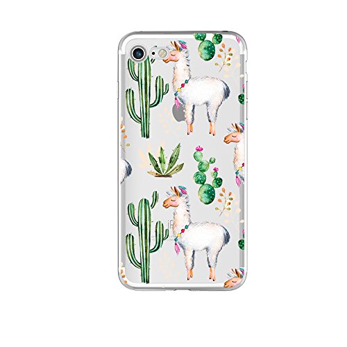 Blingy's Schutzhülle für iPhone SE (3. Gen)/(2. Gen), 11,9 cm (4,7 Zoll), niedlicher Lama-Stil mit Kaktus-Muster, Cartoon-Tier-Design, transparent, weiches TPU, transparent (Lama Cactus) von Blingy's
