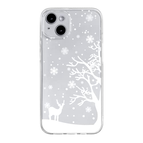 Blingy's iPhone 13 Hülle(6,1 Zoll), Lustiger Schneeflocken Winter Weihnachten Urlaub Design Transparent Weich TPU Schutzhülle Kompatibel für iPhone 13 6,1 Zoll (Snowy Deer) von Blingy's