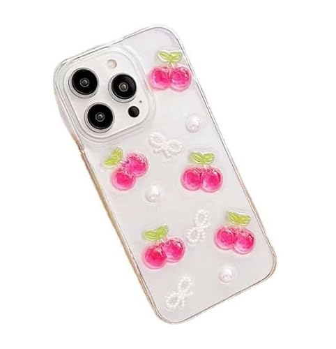 Blingy's iPhone 14 Hülle, Frauen Mädchen Niedliches Kirschmuster Lovely Fruits Style Tropisches Design Transparent Weich TPU Schutzhülle Klar Hülle Kompatibel für iPhone 14 6,1 Zoll (3D-Kirschen) von Blingy's