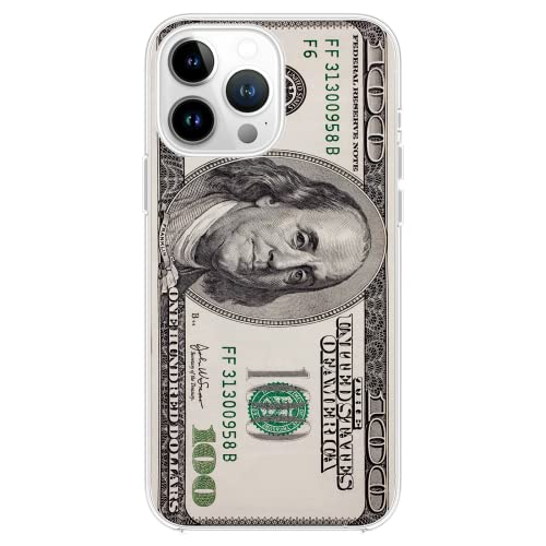 Blingy's iPhone 14 Pro Hülle, Fun One Hundred Dollar Bill Muster Geld Design Weiche TPU Schutzhülle Kompatibel für iPhone 14 Pro 6,1 Zoll ($100 Bill) von Blingy's
