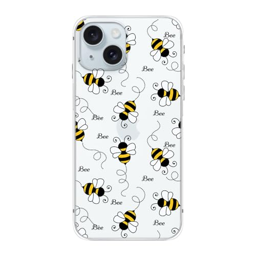 Blingy's Schutzhülle für iPhone 15, modisch, niedlicher Bienen-Stil, lustiges Cartoon-Tier-Design, transparent, weiches TPU, 15,5 cm (Bienenstil) von Blingy's