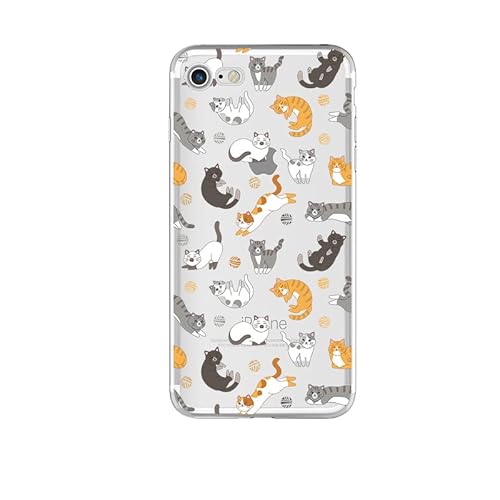 Blingy's iPhone SE Hülle (3. Generation) 2022/iPhone SE Hülle (2. Generation) 2020/iPhone 8 Hülle (4.7 Zoll), süßes Katzenmuster, lustiger Cartoon-Tierstil, transparente weiche TPU-Schutzhülle(Katzen) von Blingy's