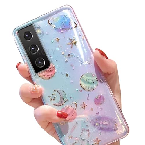 Schutzhülle für Samsung Galaxy S22, Blingy's Women Girls Cute Sparkling Glitter Bling Fun Planets Style Transparent Clear Soft TPU Protective Case Compatible for Samsung Galaxy S22 6.1 Inch (Clear von Blingy's