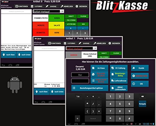 Android Kassensoftware BlitzKasseExpress für Handel, Kiosk, Reinigung, Imbiss. GDPdU GoDB KONFORM von BlitzKasse
