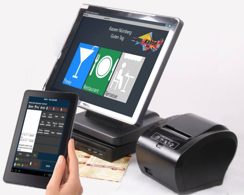 BlitzKasse Kassensystem GASTRO Kassensystem mit Handheld, Bondrucker, 15" Hauptkasse von BlitzKasse