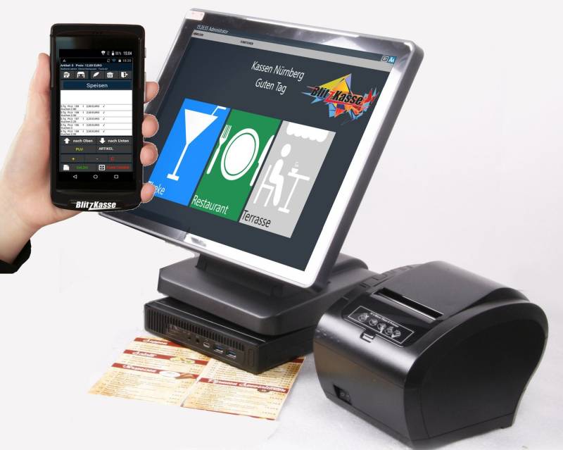 BlitzKasse Kassensystem Gastro Kassensystem für Restaurant mit Handheld Bondrucker Kasse von BlitzKasse