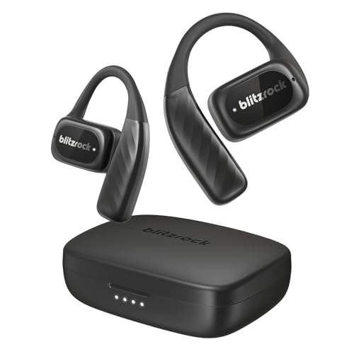 BlitzRock Open Ear Kopfhörer Bluetooth 5.4, Ultra Leicht Design, Klarer Klang, 4-Mic ENC Noise Canceling, App-Anpassung, 28h Laufzeit, IPX5 Offene Ohrhörer für Sport, Joggen, Dunkles Schwarz von BlitzRock