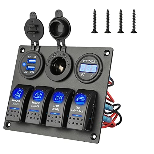 Blmirror 12-24V 4 Gang Umschalten LED Kipphebel Schalter Leistung Schaltkreis Schalter Wasserdicht für Auto Marine Boote Blmirror 12-24V 4 Gang Umschalten LED Kipphebel Schalter Leistung Schaltkreis Schalter Wasserdicht für Auto Marine Boote von Blmirror