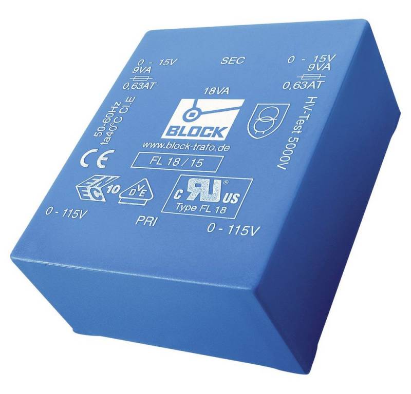 Block Block FL 30/18 Printtransformator 2 x 115 V 2 x 18 V/AC 30 VA 833 mA Trafo von Block