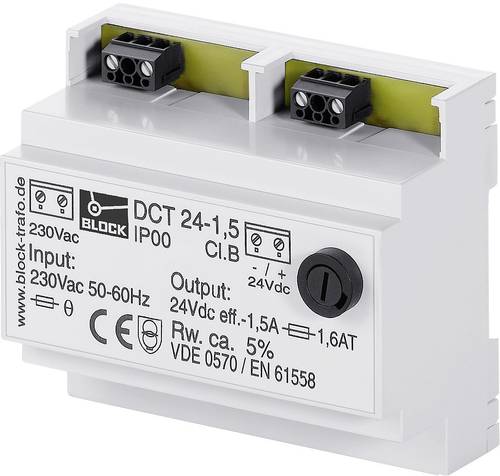 Block DCT 24-2,5 Ungeregelte Gleichstromversorgung 24 V/DC 2.5A 60W Anzahl Ausgänge:1 x Inhalt 1St. Block DCT 24-2,5 Ungeregelte Gleichstromversorgung 24 V/DC 2.5A 60W Anzahl Ausgänge:1 x Inhalt 1St. von Block