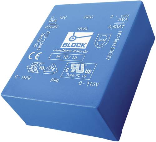 Block FL 10/15 Printtransformator 2 x 115V 2 x 15 V/AC 10 VA 333mA von Block