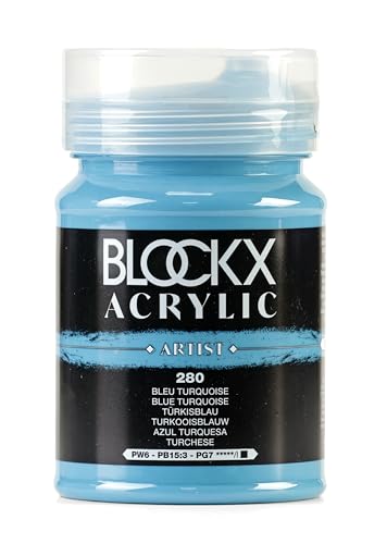 Blockx 65280BXC Acrylfarbe, fein, blickdicht, satiniert, Türkisblau PW 6 /PB 15:3/PG 7, 500 ml von Blockx