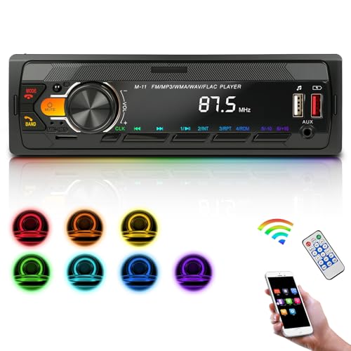 Autoradio Bluetooth 5.0, FM/AM/7 Farben Auto Radio mit Bluetooth Freisprecheinrichtung, 1Din Autoradio mit 2USB/AUX/SD/MP3 Player Fernbedienung, Unterstützung für iOS/Android Autoradio Bluetooth 5.0, FM/AM/7 Farben Auto Radio mit Bluetooth Freisprecheinrichtung, 1Din Autoradio mit 2USB/AUX/SD/MP3 Player Fernbedienung, Unterstützung für iOS/Android von Blomise