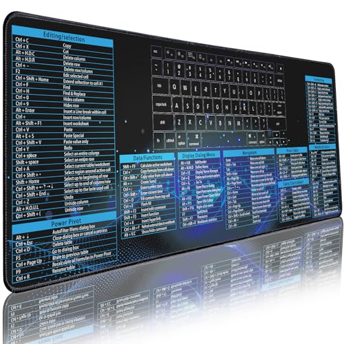 Bloss Excel-Mauspad, Excel-Spickzettel-Schreibtischunterlage, Excel-Tastenkombinationen, rutschfestes Mauspad mit genähten Kanten, Büro-Schreibtischzubehör (80 x 30 x 0,3 cm) von Bloss