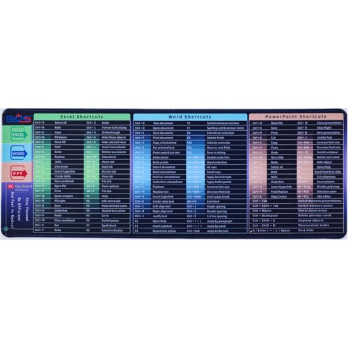 Bloss Excel-Mauspad, großes Excel-Spickzettel-Schreibtischunterlage, Excel-Tastenkombinationstasten, rutschfestes Mauspad mit genähten Kanten, ein Muss für den Schreibtisch (80 x 30 x 0,3 cm) von Bloss