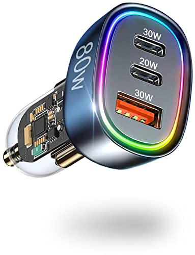 80W Zigarettenanzünder Verteiler Adapter USB C, 3 Häfen [Dual PD 3.0 & QC 30W] Super Schnell USB Kfz Ladegerät Ladeadapter, Auto Ladegerät Kompatibel mit iPhone 16/15/14/13/12, Samsung S25/S24, Pixel von Blsyetec