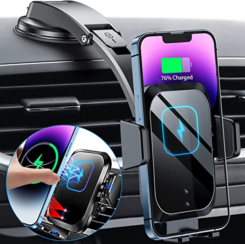 Blsyetec Auto Handyhalterung mit Ladefunktion 15W Wireless Charger Auto Qi Induktion Saugnapf Halter & 360° Belüftungsclip Kompatibel mit iPhone 15/14/13/12 Pro/11/Xs Max, Samsung S23/S22 Note10 von Blsyetec