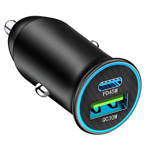 Zigarettenanzünder USB, 75W Autoladegerät [45W PD & 30W QC 3.0] Kfz Ladegerät USB C, Mini Auto Adapter Metal Schnelles Ladeadapter für iPhone 16/15/14/13/Pro/Pro Max, iPad Air/Galaxy/MacBook von Blsyetec