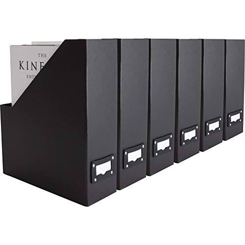 Blu Monaco Faltbarer schwarzer Magazin-Aktenhalter mit Leder-Etikettenhalter - Set mit 6 Pappmagazin-Aktenboxen Schreibtisch File Organizer von Blu Monaco