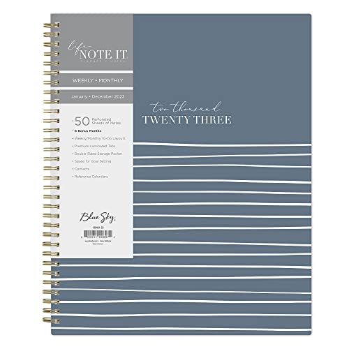 Blue Sky Life Note It 2023 Wochen- und Monatsplaner Notizen, 21,6 x 27,9 cm, flexibler Einband, drahtgebunden, stahlblauer Signature Stripe (139481-23) von Blue Sky