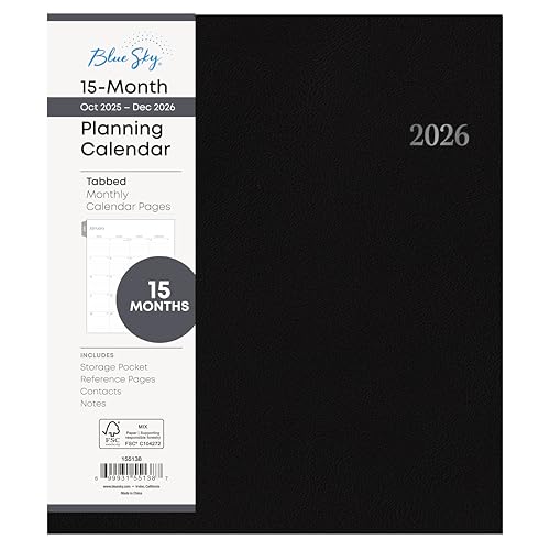 Blue Sky Planungskalender Enterprise Solid Black 20,3 x 25,4 cm monatlich (15 Monate), halbverdeckte Sicherheitsdrahtbindung (Enterprise 2026, 20,3 x 25,4 cm) von Blue Sky