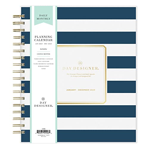 Blue Sky Day Designer für Tages- und Monatsplaner 2023, 2,4 x 25,4 cm, mattierter Einband, Spiralbindung, marineblau gestreift (142098) von Blue Sky