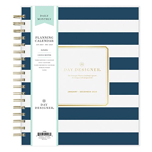 Day Designer für Blue Sky 2023 Tages- und Monatsplaner, 20,3 x 25,4 cm, mattierter Einband, drahtgebunden, marineblaue Streifen (142098) von Blue Sky