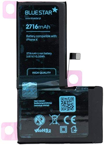 Bluestar Akku Ersatz kompatibel mit iPhone X 2716mAh Li-lon Austausch Batterie Accu APN:616-00351 von Blue Star