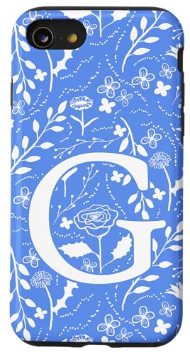 Blau-weißes Toile-Monogramm, Anfangsbuchstabe G Hülle für iPhone SE (2020) / 7 / 8 von Blue Toile Monogram Initials
