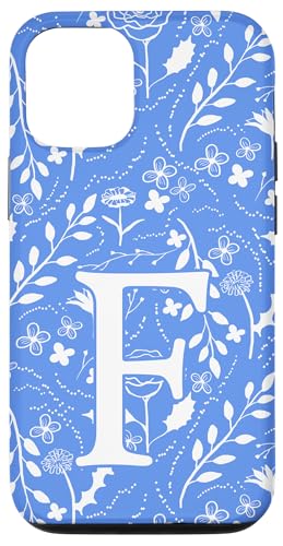Monogramm-Initialbuchstabe F, Blumenmuster, Blau und Weiß Hülle für iPhone 12/12 Pro von Blue Toile Monogram Initials