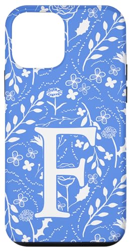 Monogramm-Initialbuchstabe F, Blumenmuster, Blau und Weiß Hülle für iPhone 12 mini von Blue Toile Monogram Initials
