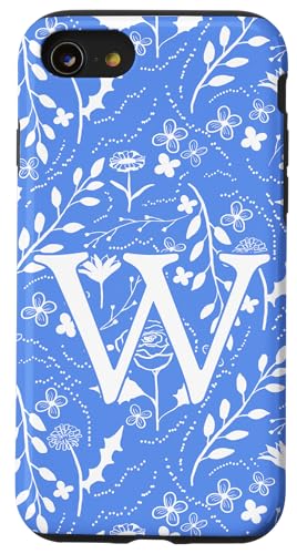Monogramm-Initialbuchstabe W, Blumenmuster, Blau und Weiß Hülle für iPhone SE (2020) / 7 / 8 von Blue Toile Monogram Initials