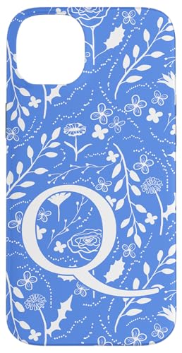 Monogramm mit Blumenmuster, Anfangsbuchstabe Q, Blau / Weiß Hülle für iPhone 14 Plus von Blue Toile Monogram Initials