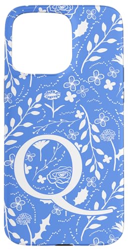 Monogramm mit Blumenmuster, Anfangsbuchstabe Q, Blau / Weiß Hülle für iPhone 15 Pro Max Monogramm mit Blumenmuster, Anfangsbuchstabe Q, Blau / Weiß Hülle für iPhone 15 Pro Max von Blue Toile Monogram Initials